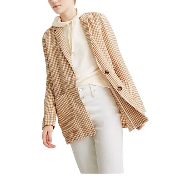 Madewell Linen Dorset Gingham Tan Cream Boyfriend Blazer NWTs size medium - Picture 3 of 12